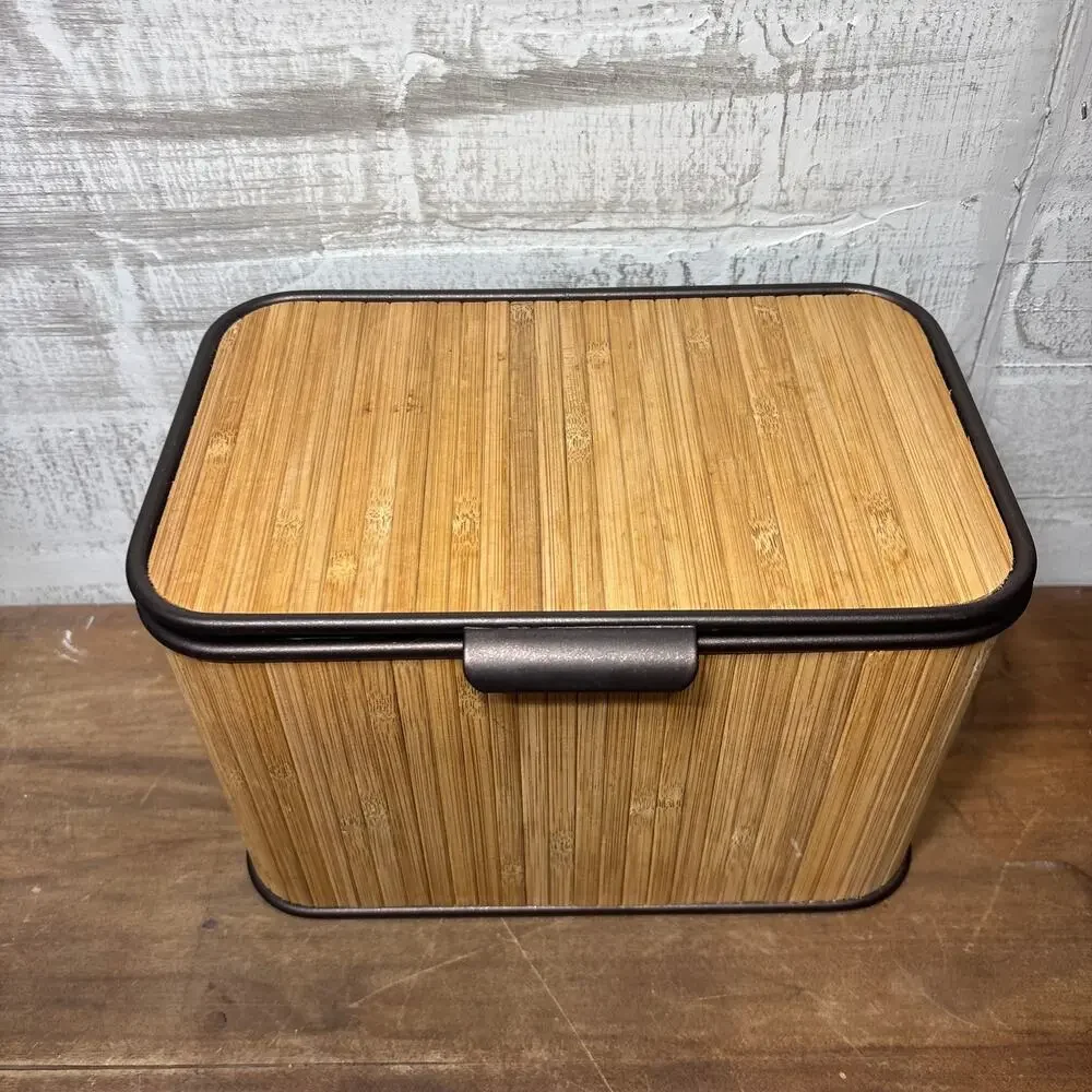Bamboo and Metal Divided Storage Bin with Lid